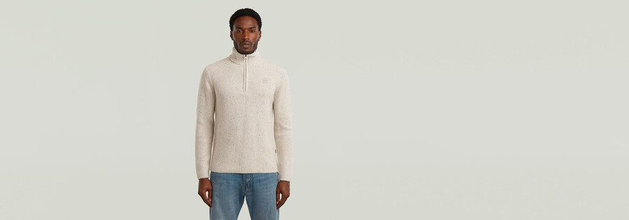 maglia con doppio collo e mezza zip