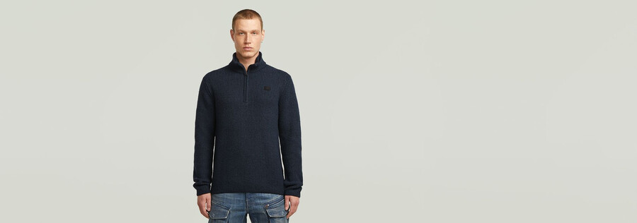maglia con doppio collo e mezza zip