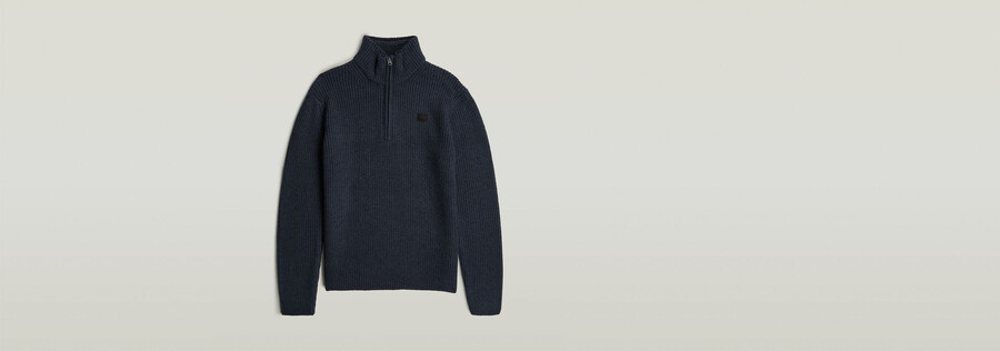 maglia con doppio collo e mezza zip