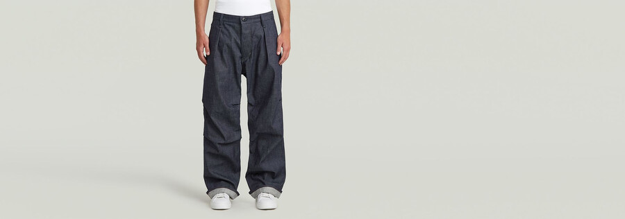pantaloni in denim plissettato con cimosa 2.0