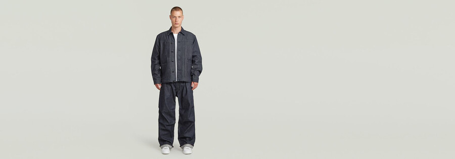pantaloni in denim plissettato con cimosa 2.0