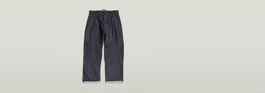 pantaloni in denim plissettato con cimosa 2.0