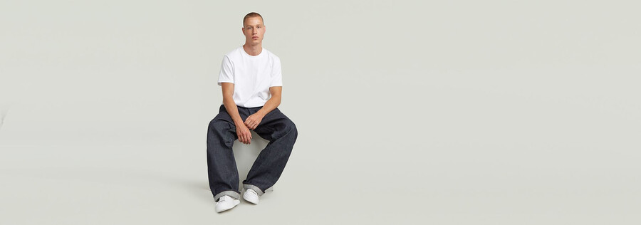 pantaloni in denim plissettato con cimosa 2.0